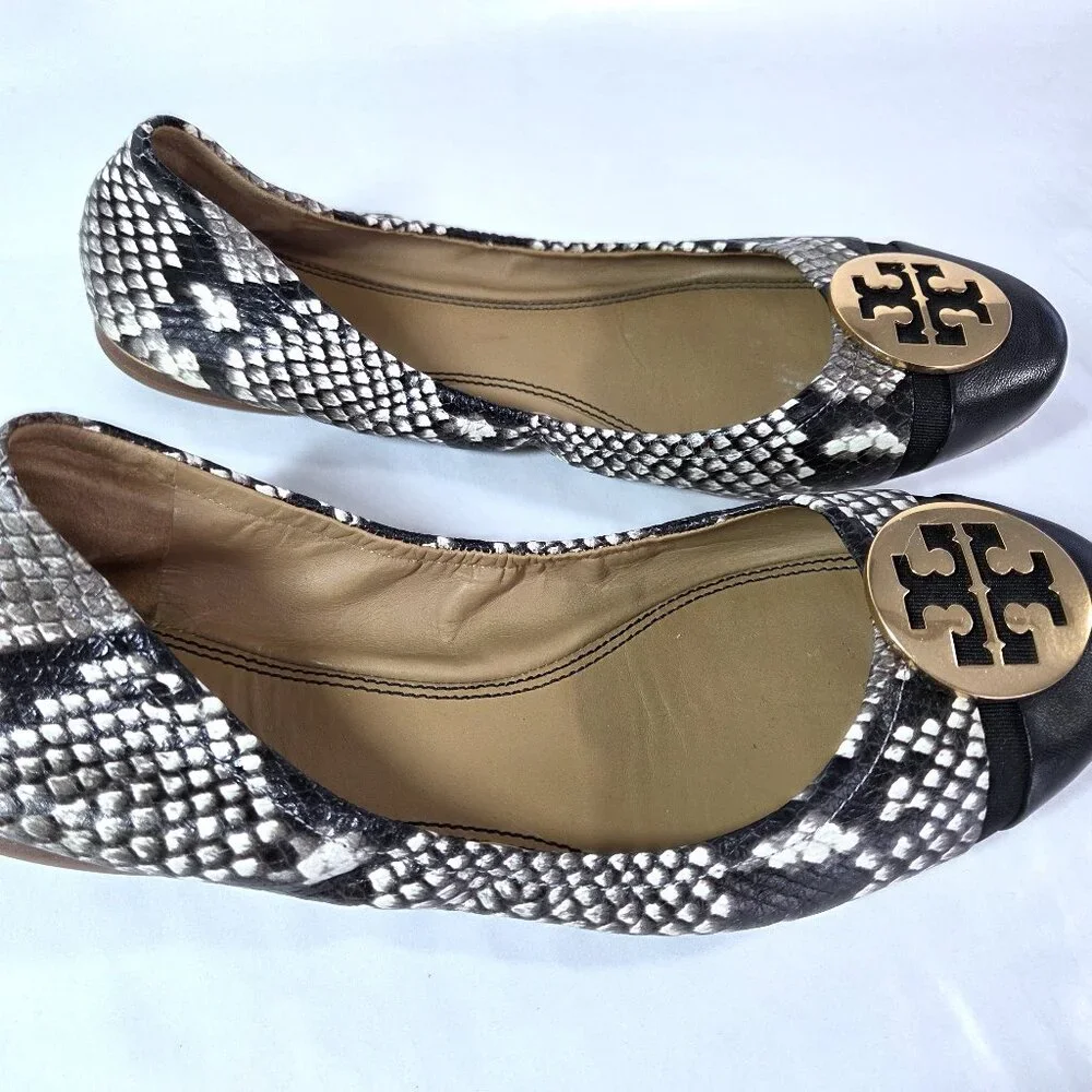 Tory Burch Snakeskin Print Leather Ballet Flats Size 8.5